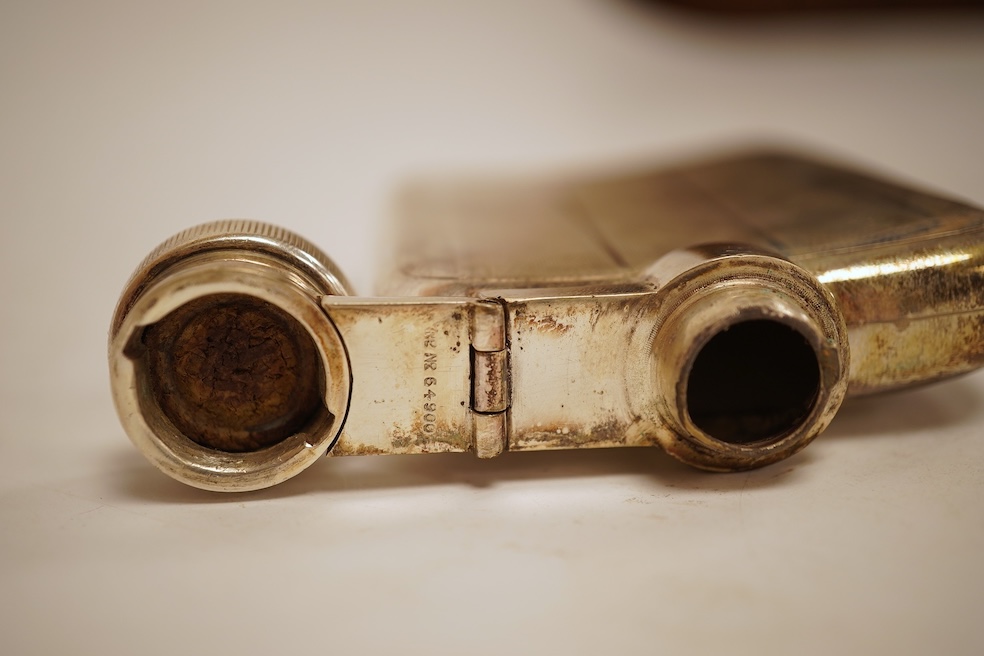 A George V engine turned silver hip flask, William Neale Ltd, Birmingham, 1924, 92mm, 89 grams.